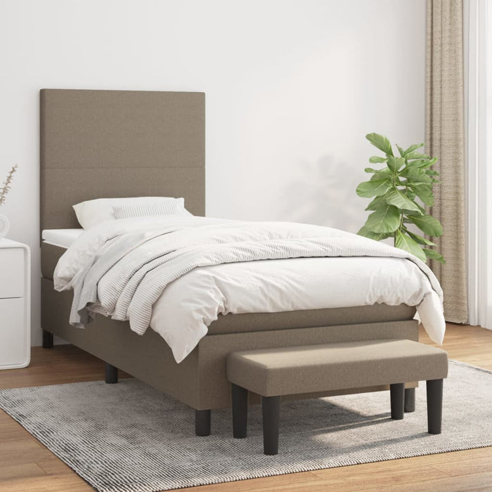 Pat box spring cu saltea, gri taupe, 80x200 cm, textil WALTI