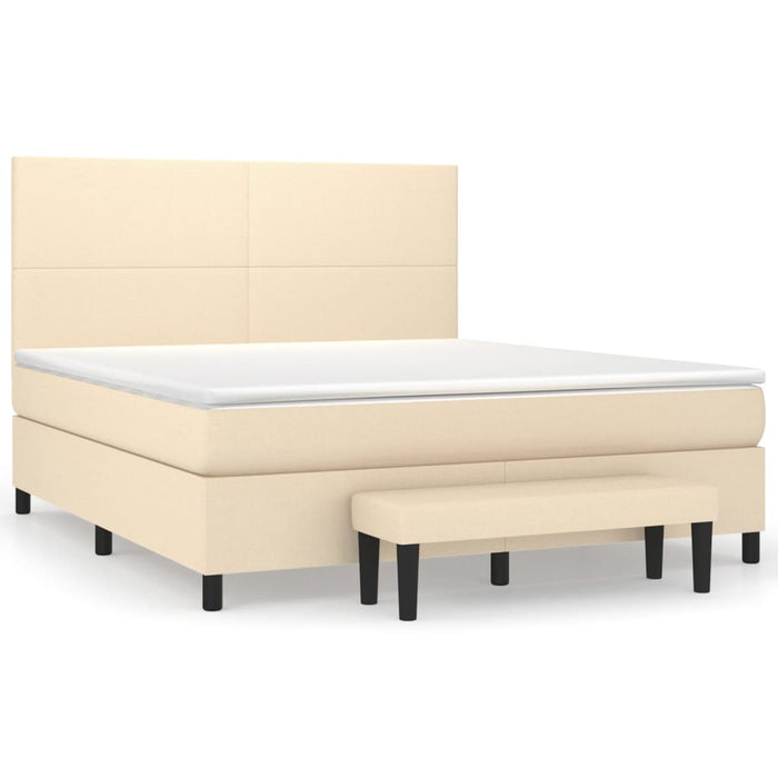 Pat box spring cu saltea, crem, 160x200 cm, material textil WALTI