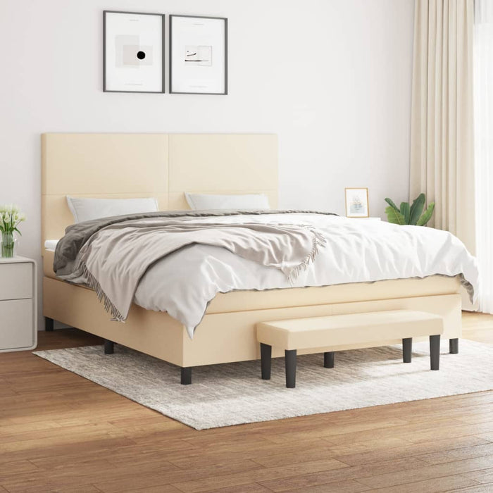 Pat box spring cu saltea, crem, 160x200 cm, material textil WALTI