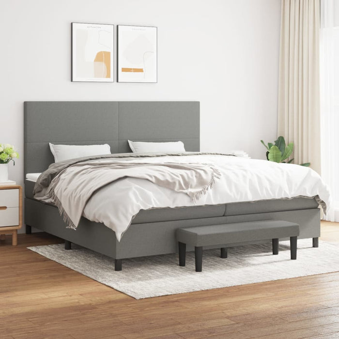 Pat box spring cu saltea, gri închis, 200x200 cm, textil - WALTI WALTI