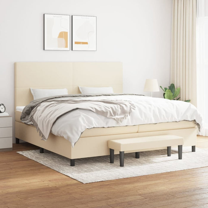 Pat box spring cu saltea, crem, 200x200 cm, textil - WALTI WALTI