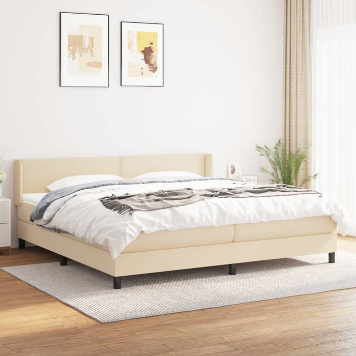 Pat box spring cu saltea, crem, 200x200 cm, textil WALTI