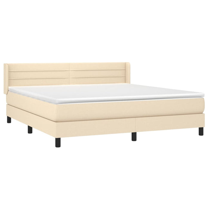 Pat box spring cu saltea, crem, 160x200 cm, material textil WALTI