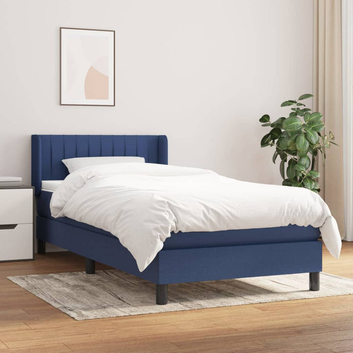 Pat box spring cu saltea, albastru, 90x200 cm, textil - WALTI WALTI