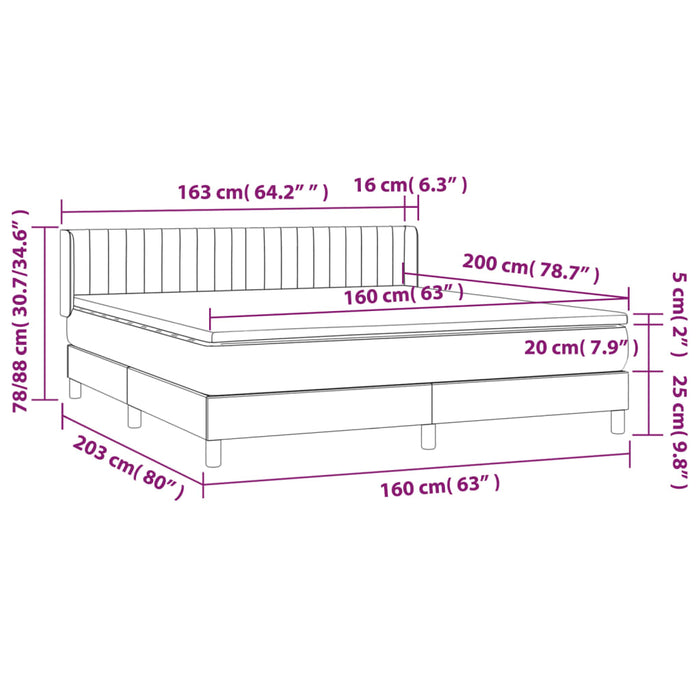 Pat box spring cu saltea, maro închis, 160x200 cm, textil WALTI