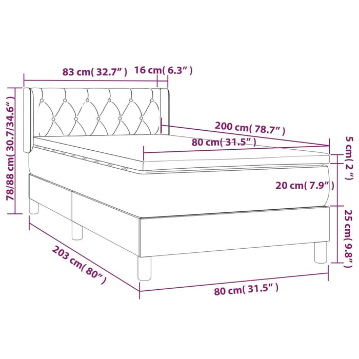 Pat box spring cu saltea, crem, 80x200 cm, textil - WALTI WALTI