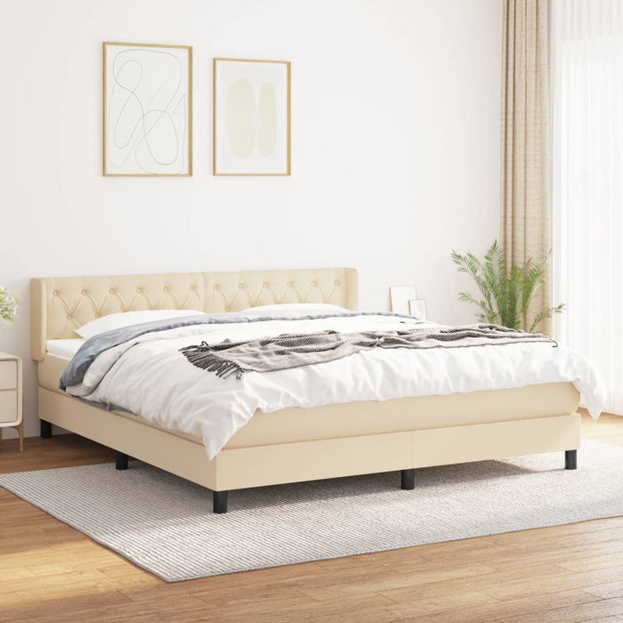 Pat box spring cu saltea, crem, 160x200 cm, material textil - WALTI WALTI