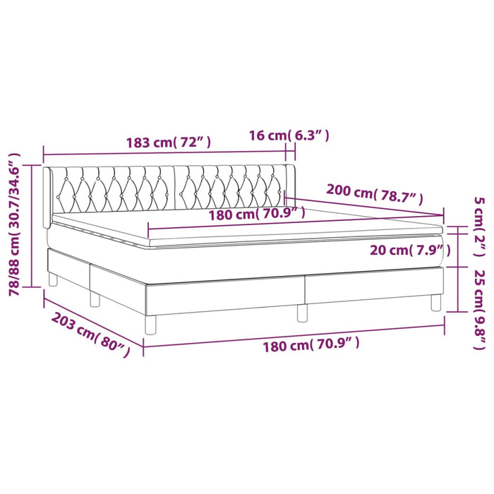 Pat box spring cu saltea, negru, 180x200 cm, catifea - WALTI WALTI