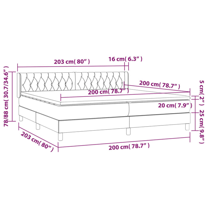 Pat box spring cu saltea, gri taupe, 200x200 cm, textil - WALTI WALTI