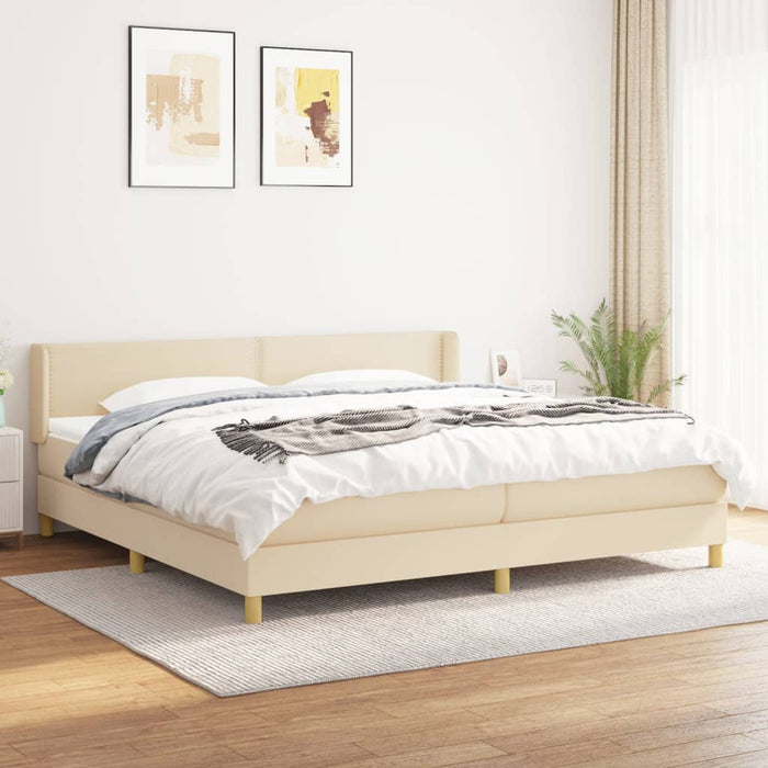 Pat box spring cu saltea, crem, 200x200 cm, textil WALTI
