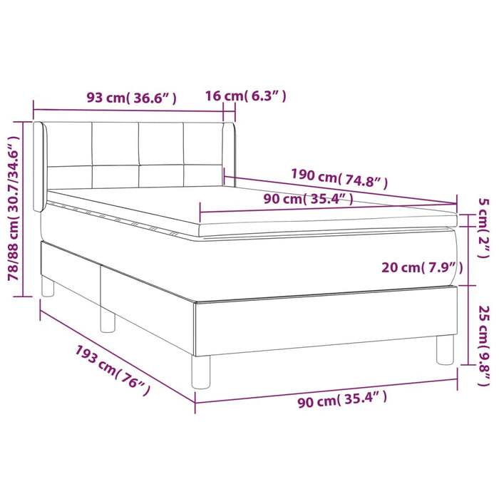 Pat box spring cu saltea, gri taupe, 90x190 cm, textil WALTI