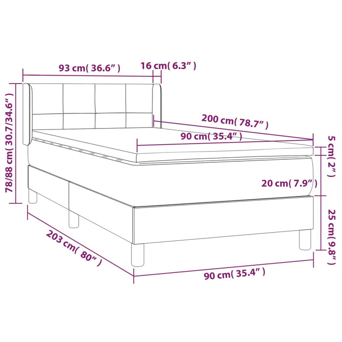 Pat box spring cu saltea, gri taupe, 90x200 cm, textil WALTI