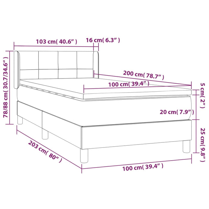 Pat box spring cu saltea, gri închis, 100x200 cm, textil - WALTI WALTI