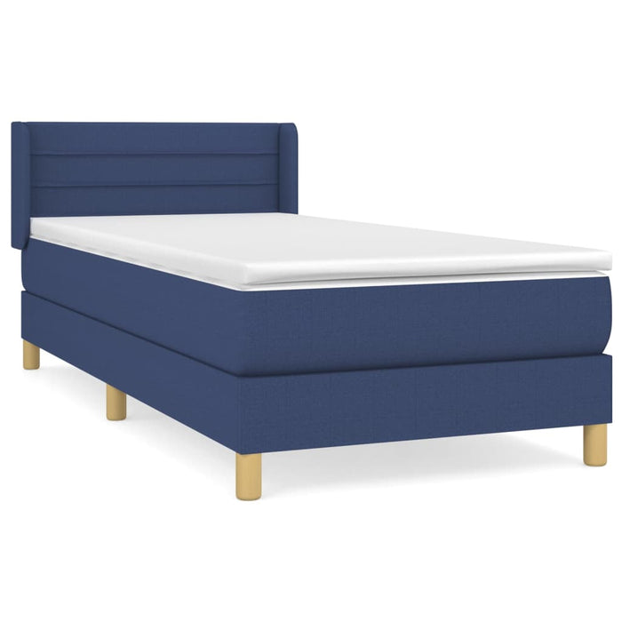 Pat box spring cu saltea, albastru, 90x190 cm, textil - WALTI WALTI