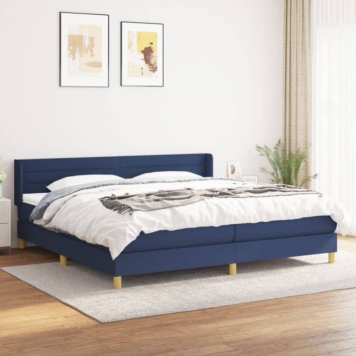 Pat box spring cu saltea, albastru, 200x200 cm, textil - WALTI WALTI