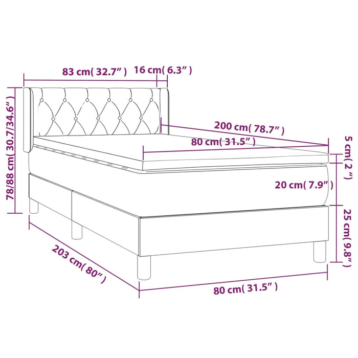 Pat box spring cu saltea, gri închis, 80x200 cm, textil - WALTI WALTI