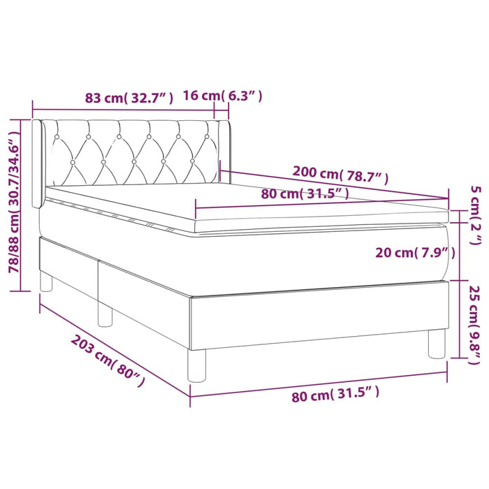 Pat box spring cu saltea, maro închis, 80x200 cm, textil - WALTI WALTI