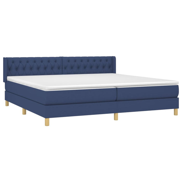 Pat box spring cu saltea, albastru, 200x200 cm, textil - WALTI WALTI