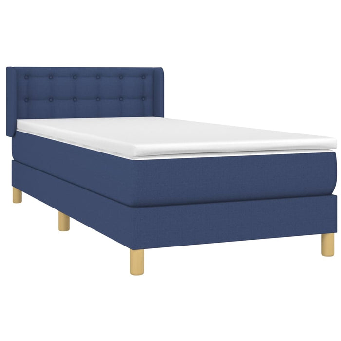 Pat box spring cu saltea, albastru, 90x190 cm, textil - WALTI WALTI