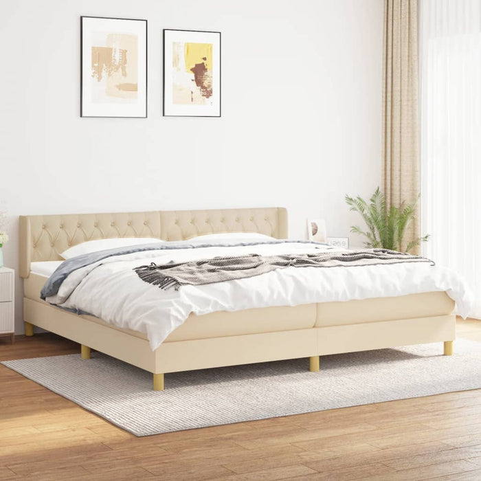 Pat box spring cu saltea, crem, 200x200 cm, textil - WALTI WALTI