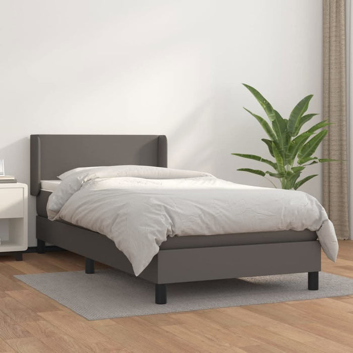 Pat box spring cu saltea, gri, 90x200 cm, piele ecologică - WALTI WALTI