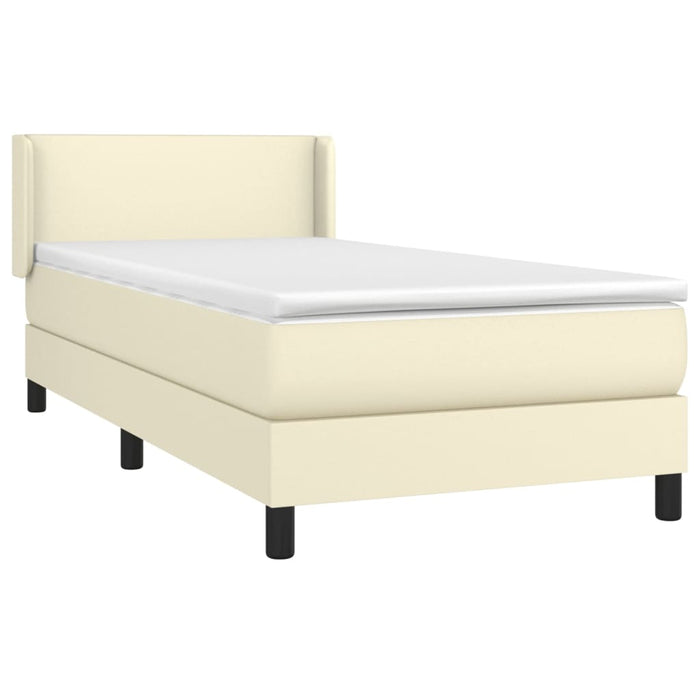 Pat box spring cu saltea, crem, 100x200 cm, piele ecologică WALTI