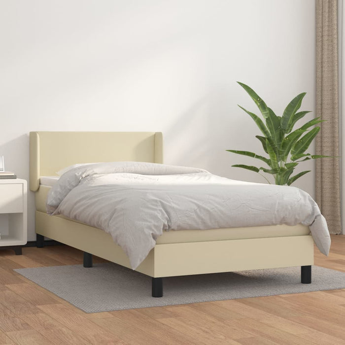 Pat box spring cu saltea, crem, 100x200 cm, piele ecologică WALTI
