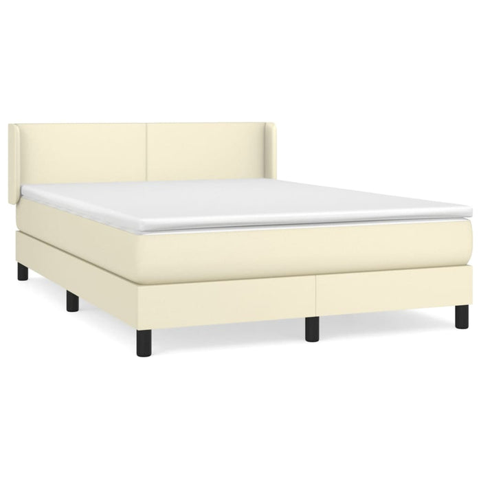 Pat box spring cu saltea, crem, 140x190 cm, piele ecologică - WALTI WALTI