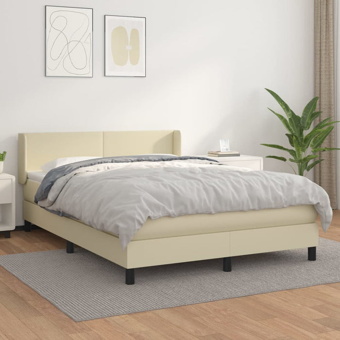Pat box spring cu saltea, crem, 140x190 cm, piele ecologică - WALTI WALTI
