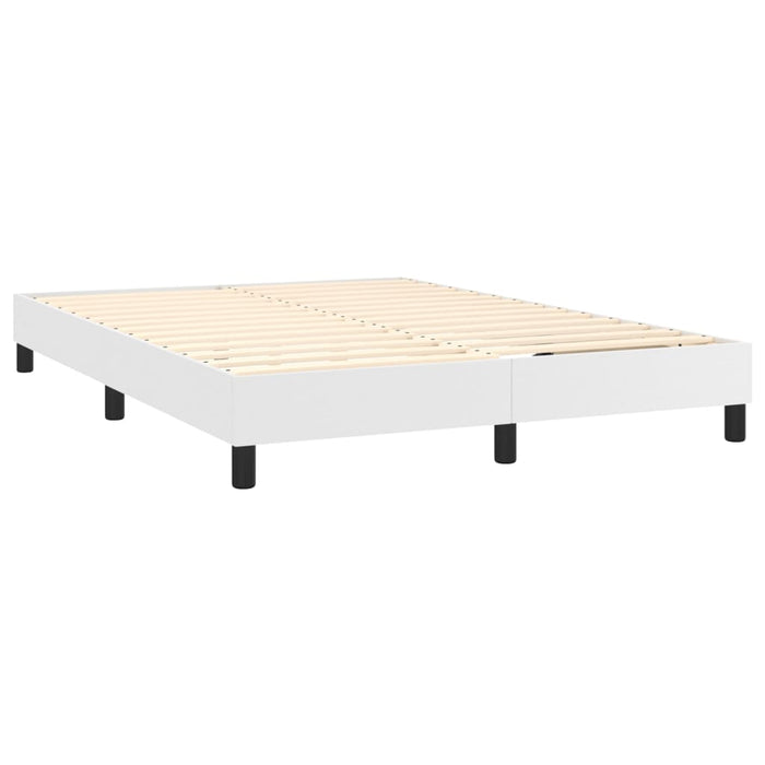 Pat box spring cu saltea, alb, 140x200 cm, piele ecologică WALTI