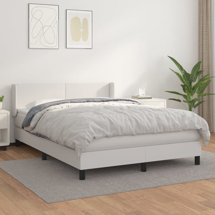 Pat box spring cu saltea, alb, 140x200 cm, piele ecologică WALTI