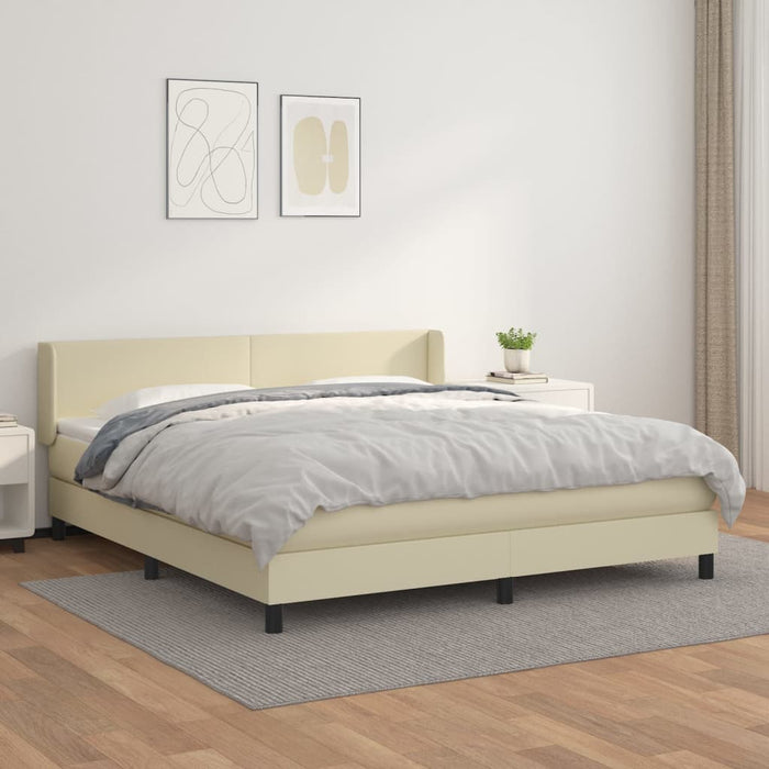 Pat box spring cu saltea, crem, 160x200 cm, piele ecologică - WALTI WALTI