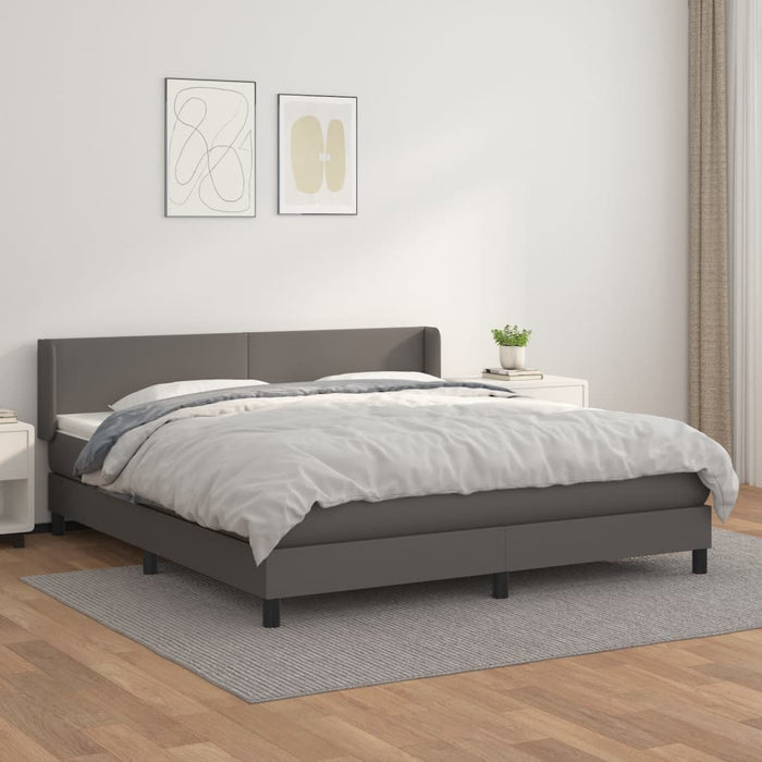Pat box spring cu saltea, gri, 160x200 cm, piele ecologică - WALTI WALTI