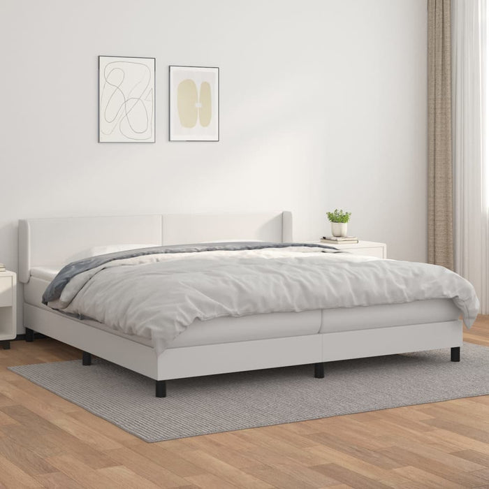 Pat box spring cu saltea, alb, 200x200 cm, piele ecologică - WALTI WALTI