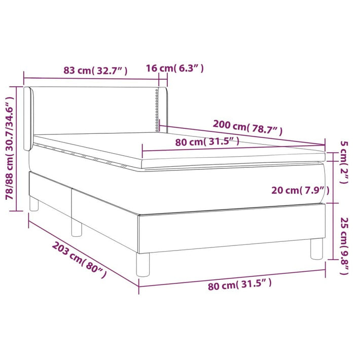 Pat box spring cu saltea, gri, 80x200 cm, piele ecologică - WALTI WALTI