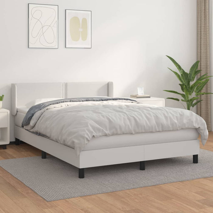 Pat box spring cu saltea, alb, 140x190 cm, piele ecologică - WALTI WALTI