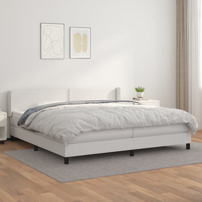 Pat box spring cu saltea, alb, 200x200 cm, piele ecologică - WALTI WALTI