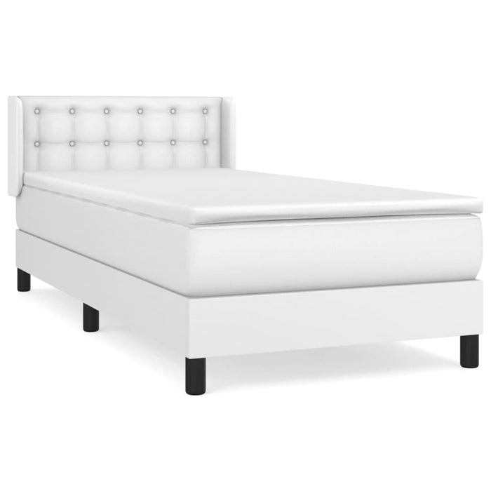 Pat box spring cu saltea, alb, 90x190 cm, piele ecologică WALTI