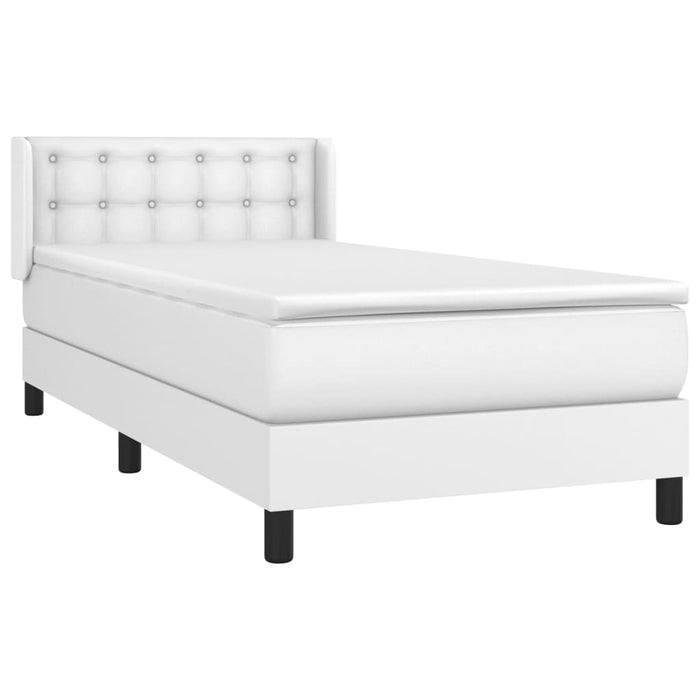 Pat box spring cu saltea, alb, 90x200 cm, piele ecologică WALTI