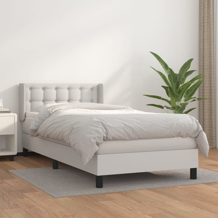 Pat box spring cu saltea, alb, 90x200 cm, piele ecologică WALTI