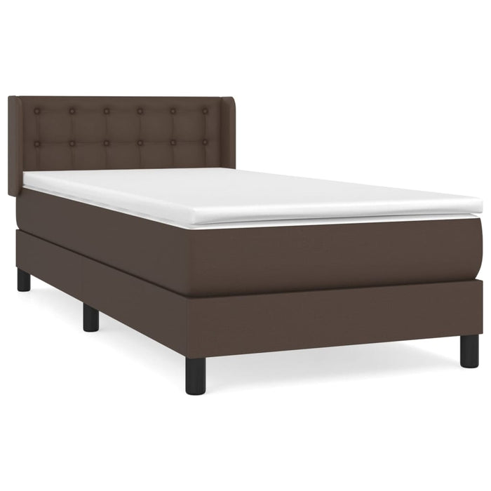Pat box spring cu saltea, maro, 90x200 cm, piele ecologică WALTI