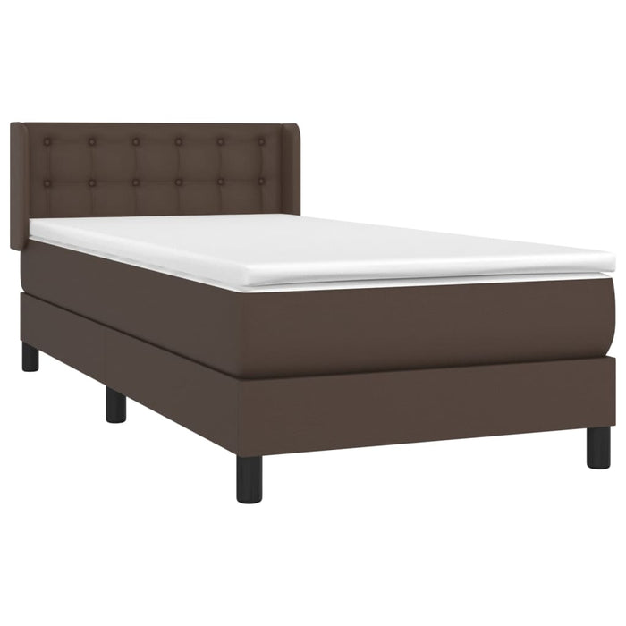 Pat box spring cu saltea, maro, 90x200 cm, piele ecologică WALTI