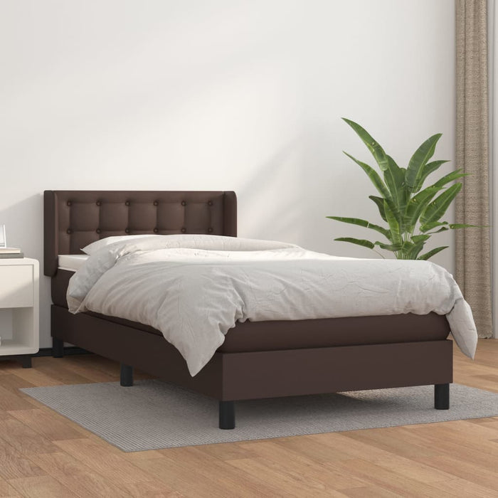Pat box spring cu saltea, maro, 90x200 cm, piele ecologică WALTI