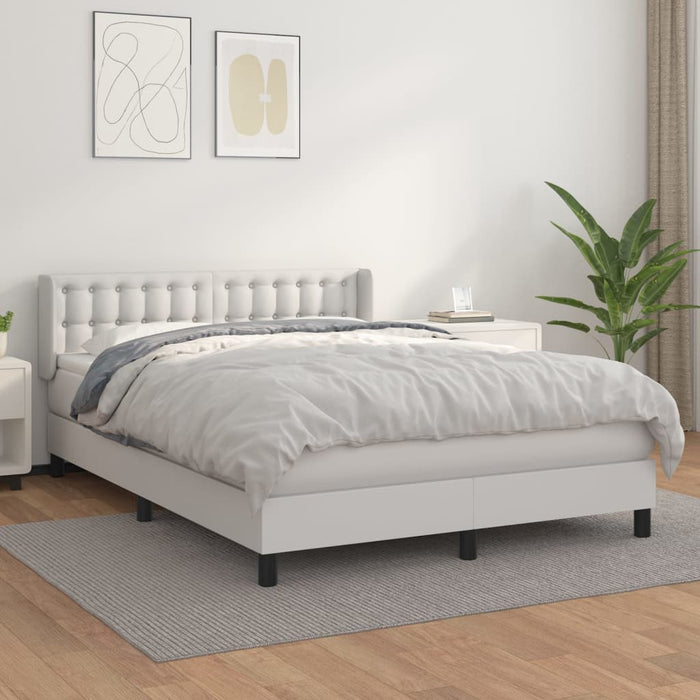 Pat box spring cu saltea, alb, 140x190 cm, piele ecologică - WALTI WALTI