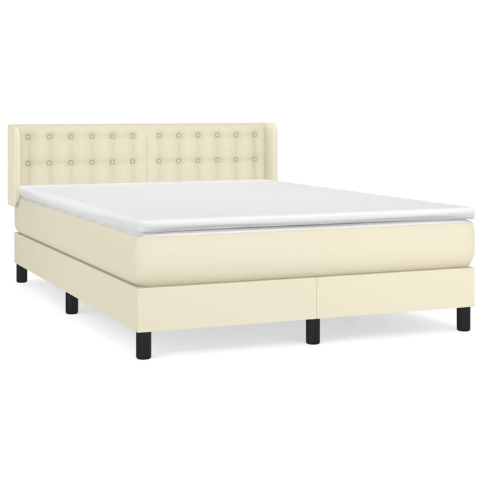 Pat box spring cu saltea, crem, 140x190 cm, piele ecologică WALTI