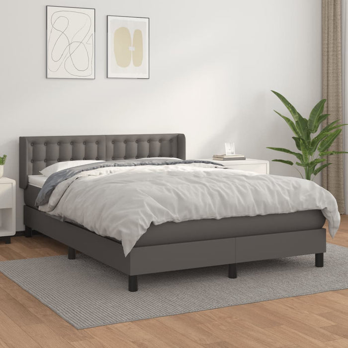 Pat box spring cu saltea, gri, 140x190 cm, piele ecologică - WALTI WALTI