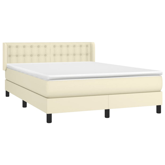 Pat box spring cu saltea, crem, 140x200 cm, piele ecologică - WALTI WALTI