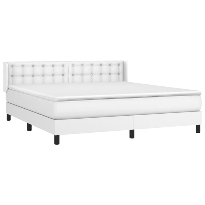 Pat box spring cu saltea, alb, 160x200 cm, piele ecologică WALTI
