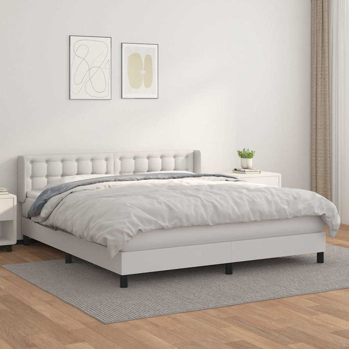 Pat box spring cu saltea, alb, 160x200 cm, piele ecologică WALTI