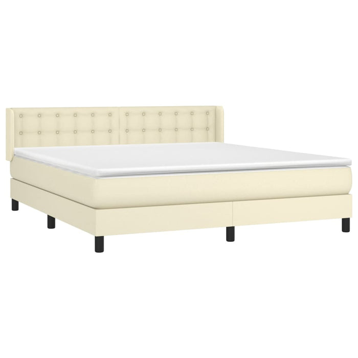 Pat box spring cu saltea, crem, 160x200 cm, piele ecologică WALTI